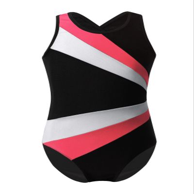 TTAO Kids Girls Ballet Dance Gymnastics Leotard Sleeveless Color Block Criss Cross Back Jumpsuit Dancewear Watermelon Red & Whi 8-10 Years