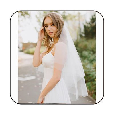 Latious 2 Tier Bride Wedding Veil White Fingertip Double Layer Bridal Tulle Veils with Comb for Brides and Women (White)
