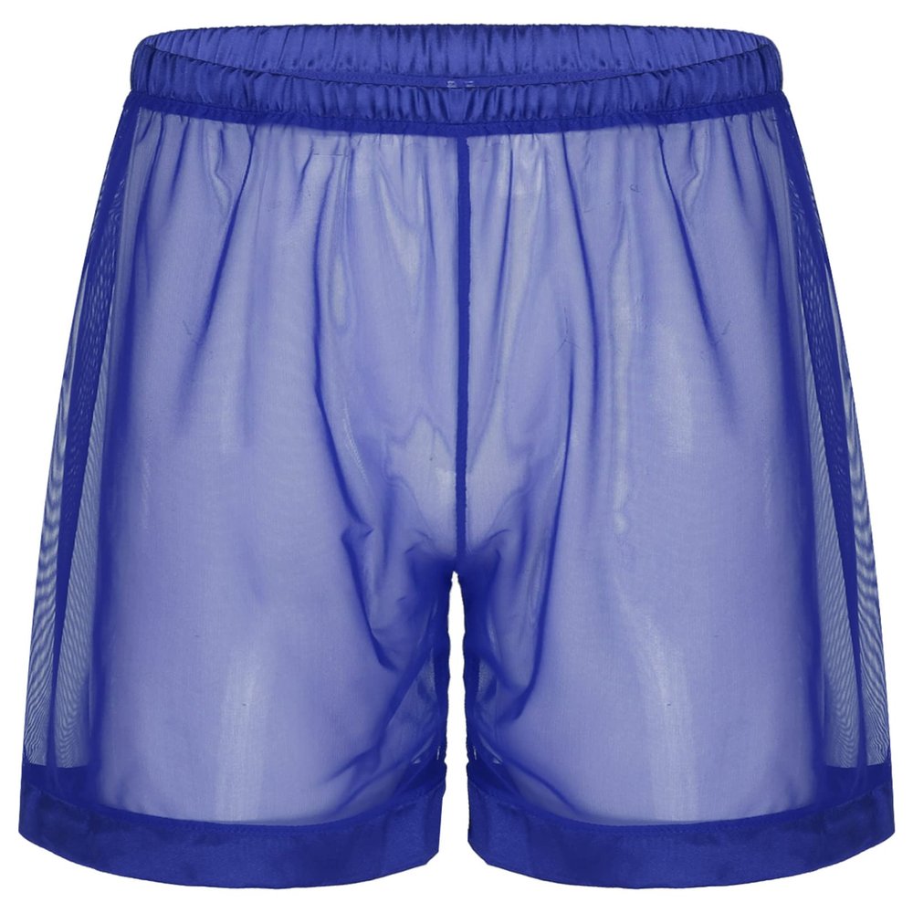 YEAHDOR Men's Sheer Mesh See Through Shorts Bottoms Loose Swim Trunks Summer Beach Boxer Briefs Underwear Royal Blue 3X-Large