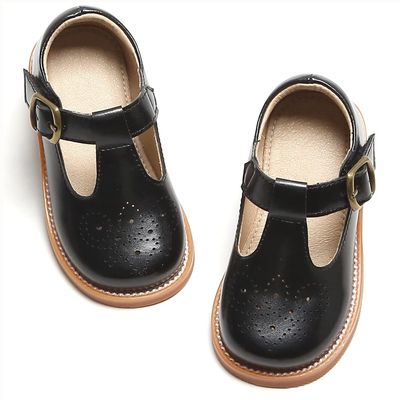 Otter MOMO Toddler Little Girls Oxford Shoes Mary Jane Flat T-Strap School Uniform Party Black Dress Shoes Size 4