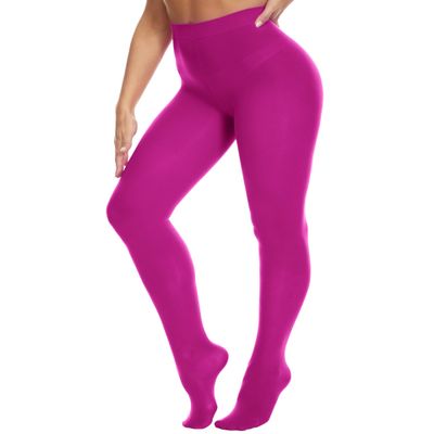 HeyUU Women's 80D Ultra Soft Opaque Tights, High Waist Solid Color Footed Pantyhose with 29 Colors (Dark Fuchsia, S-M)