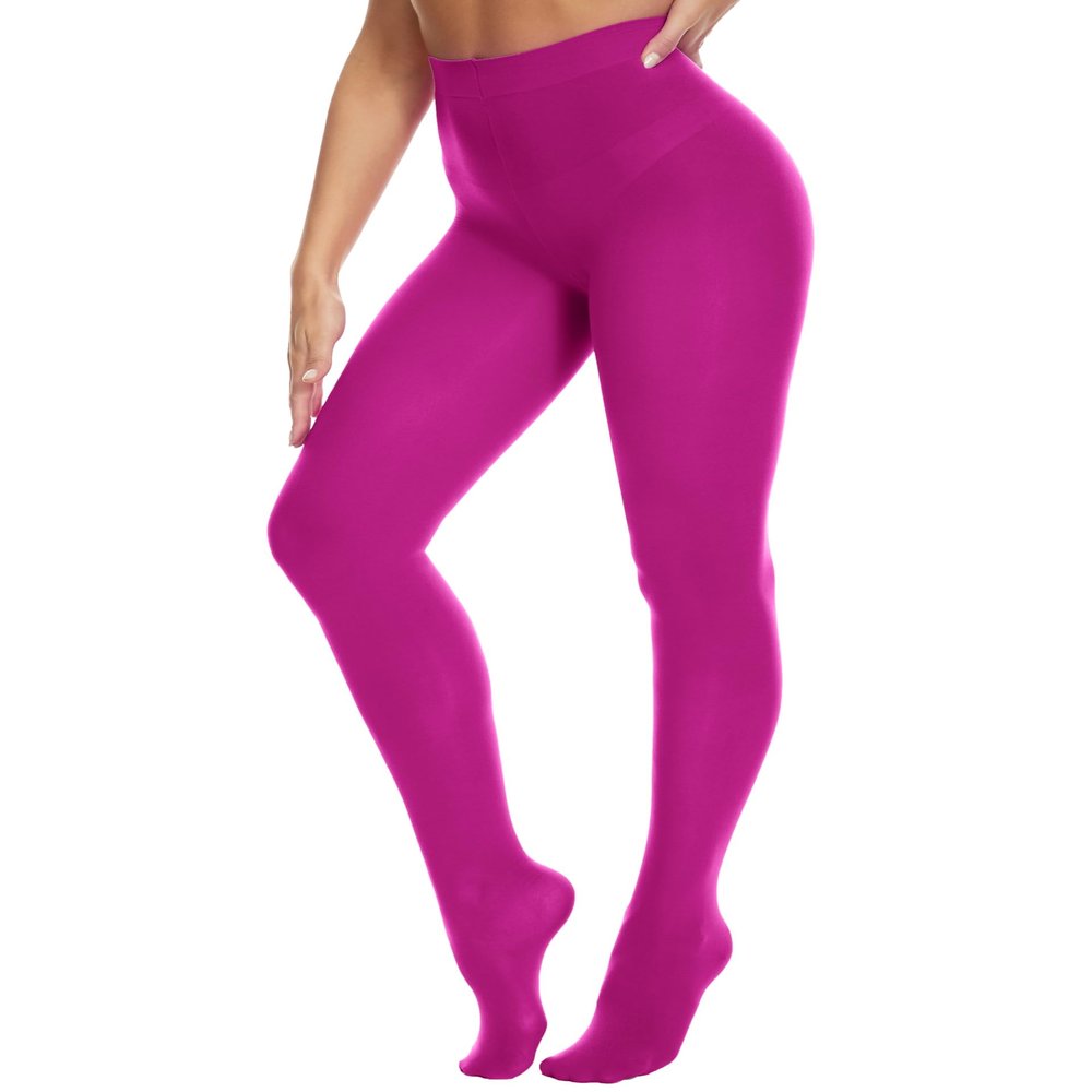 HeyUU Women's 80D Ultra Soft Opaque Tights, High Waist Solid Color Footed Pantyhose with 29 Colors (Dark Fuchsia, S-M)