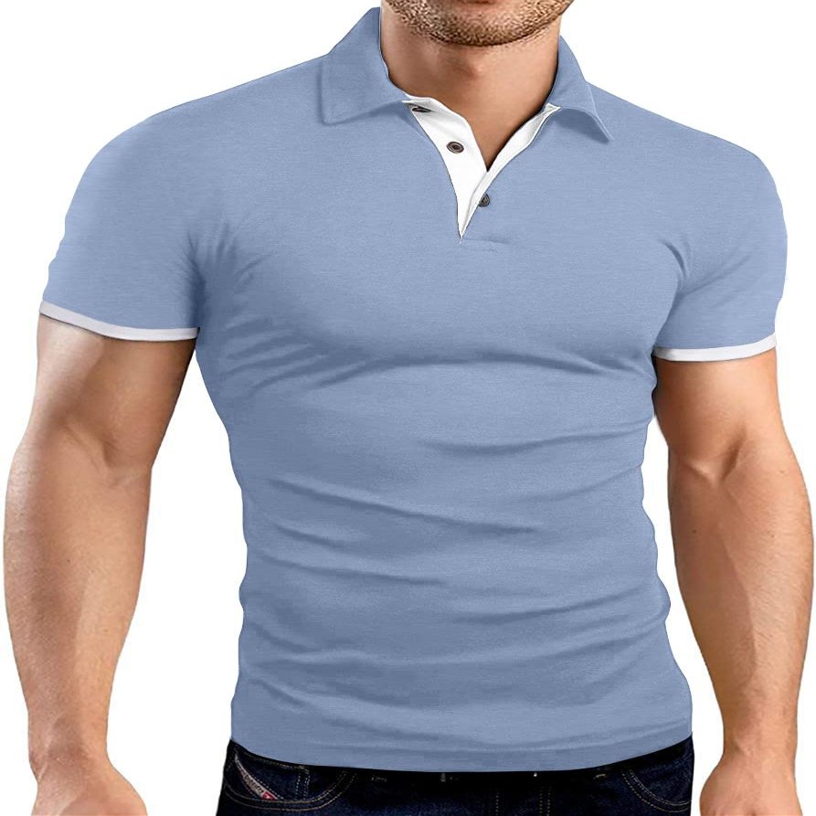 KUYIGO Men's Short Sleeve Polo Shirts Casual Slim Fit Basic Designed Cotton Shirt Large Grey Blue
