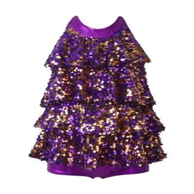 Sywiyi Big Girls Halter Sequined Salsa Samba Rumba Jazz Dress Dancewear Latin Ballet Unitard Costume Purple 12 Years