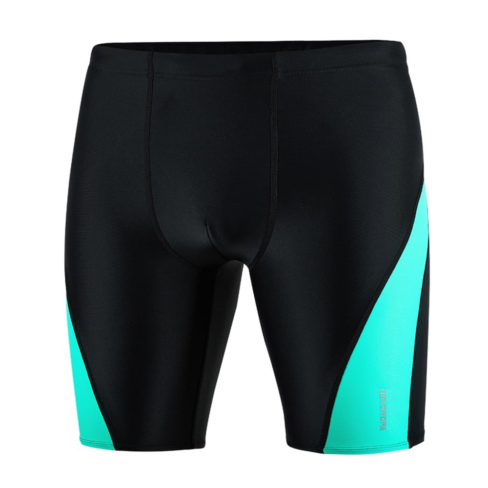 DEVOROPA Boys' Splice Swim Jammers Youth Competitive Swim Team Suit Quick Dry Athletic Swimming Shorts UPF 50+ Black/Green L