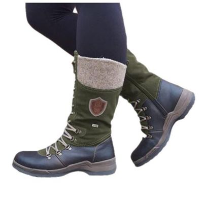 Bcshiye Women's Combat Boots Lace up Ankle Booties Fashion Winter Warm Mid Calf Military Side Zip Round-Toe Shorts Boots