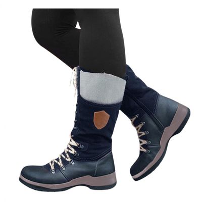 Bcshiye Women's Combat Boots Lace up Ankle Booties Fashion Winter Warm Mid Calf Military Side Zip Round-Toe Shorts Boots