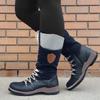 Bcshiye Women's Combat Boots Lace up Ankle Booties Fashion Winter Warm Mid Calf Military Side Zip Round-Toe Shorts Boots view 3