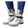 Bcshiye Women's Low Heel Mid Calf Boots Retro Lace up Strap Buckle Knight Booties Comfy Outdoor Combat Western Shoes view 1
