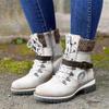 Bcshiye Women's Low Heel Mid Calf Boots Retro Lace up Strap Buckle Knight Booties Comfy Outdoor Combat Western Shoes view 2