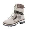 Bcshiye Women's Low Heel Mid Calf Boots Retro Lace up Strap Buckle Knight Booties Comfy Outdoor Combat Western Shoes view 3