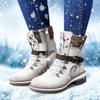 Bcshiye Women's Low Heel Mid Calf Boots Retro Lace up Strap Buckle Knight Booties Comfy Outdoor Combat Western Shoes view 4