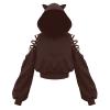 Women Y2k Hoodies, Womens Long Sleeve Cute Cat Ear Pullover Hoodie Crop Top Gothic Cold Shoulder Lace Up Sweatshirt view 1