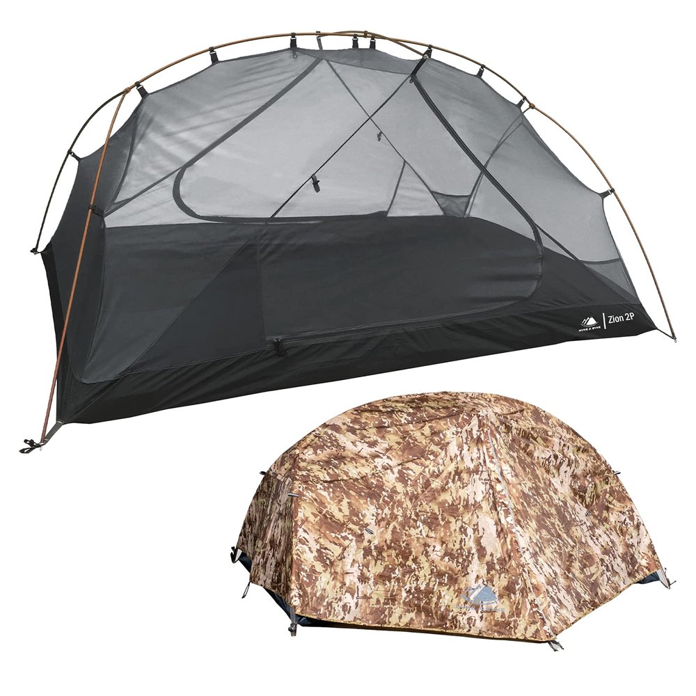 Hyke & Byke Zion Hiking & Backpacking Tent - 3 Season Ultralight, Waterproof Tent for Camping w/Rain Fly and Footprint - 2 Person - Stealth Camo