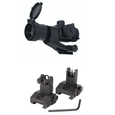 OZARK ARMAMENT Flip Up Iron Sights & Rhino Red/Green Dot Reflex Sight - Mounts to Any Picatinny Rail