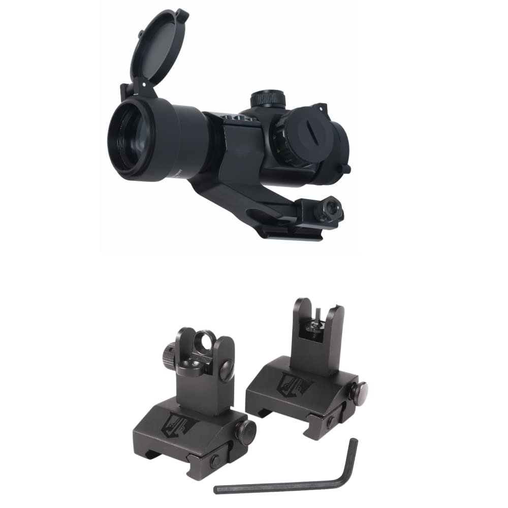 OZARK ARMAMENT Flip Up Iron Sights & Rhino Red/Green Dot Reflex Sight - Mounts to Any Picatinny Rail