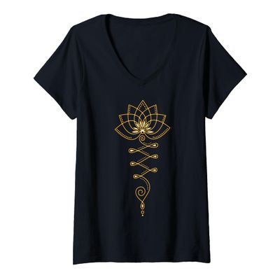 Womens Lotus flower, Unalome, yoga, meditation, zen, Buddhism V-Neck T-Shirt