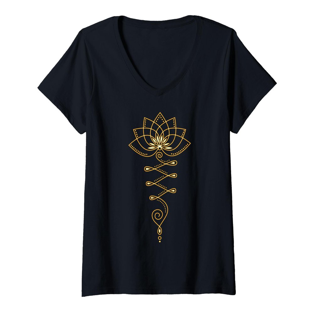 Womens Lotus flower, Unalome, yoga, meditation, zen, Buddhism V-Neck T-Shirt