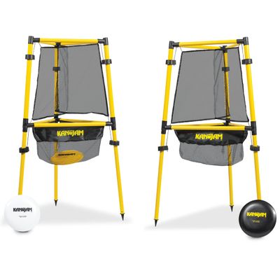 Kan Jam Disc Golf Set Step Up - 3 Discs & 2 Baskets - 170g Driver, 160g Midrange & 150g Putter - Interchangeable Feet for Yard & Beach Games - Quick Pop-Up Target Baskets for Camping Games