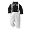 Autumn Baby Boys Clothes Sets Toddler Boy Outfits Gentleman Suits 3pcs Striped Bow Tie Shirts and Suspenders Pants Casual Birthday Formal Wedding Party Dress Suits Black + White Plaid Tie 12-18 Months view 1