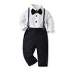 Autumn Baby Boys Clothes Sets Toddler Boy Outfits Gentleman Suits 3pcs Striped Bow Tie Shirts and Suspenders Pants Casual Birthday Formal Wedding Party Dress Suits Black + White Striped 6-12 Months view 1