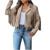 tuduoms Women Cropped Tassels Jacket Moto Biker Cropped Jackets Fringe Coat Open Front Cardigans Long Sleeve Outwear view 1
