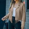 tuduoms Women Cropped Tassels Jacket Moto Biker Cropped Jackets Fringe Coat Open Front Cardigans Long Sleeve Outwear view 2