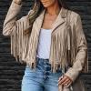 tuduoms Women Cropped Tassels Jacket Moto Biker Cropped Jackets Fringe Coat Open Front Cardigans Long Sleeve Outwear view 3
