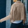 tuduoms Women Cropped Tassels Jacket Moto Biker Cropped Jackets Fringe Coat Open Front Cardigans Long Sleeve Outwear view 4