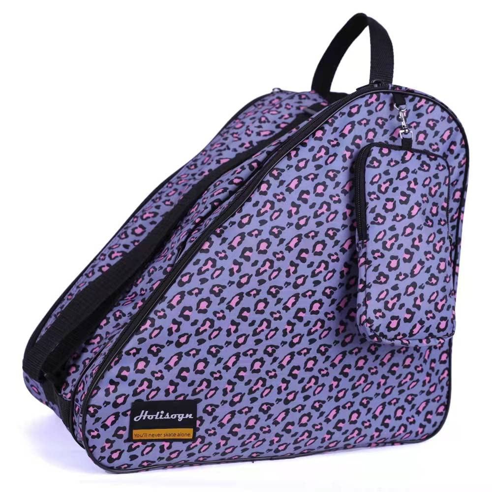 Holisogn Ice, Inline and Roller Skate Bag, Premium and Fashion Bags for child, kids, teenager, adult (Leopard Violet HLS012)