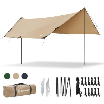 Bessport Camping Tarp, 169.8FT with 2 Poles, Portable Multifunctional Backpacking, PU 3000mm Waterproof Rain Fly Hammock Tarp for Outdoor,Traveling, Hilking