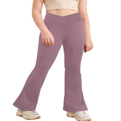 Girl's Leggings Cross High Waisted Flare Pants Yoga Bootcut Pants Solid Color Full Length Bell Bottoms 7-8 Years