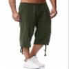 HangNiFang Men's Long Linen Shorts Below Knee Pocketed 3/4 Summer Drawstring Capri Pant(0131-ArmyGreen-XXL) view 1