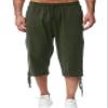 HangNiFang Men's Long Linen Shorts Below Knee Pocketed 3/4 Summer Drawstring Capri Pant(0131-ArmyGreen-XXL) view 2