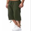 HangNiFang Men's Long Linen Shorts Below Knee Pocketed 3/4 Summer Drawstring Capri Pant(0131-ArmyGreen-XXL) view 3