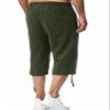 HangNiFang Men's Long Linen Shorts Below Knee Pocketed 3/4 Summer Drawstring Capri Pant(0131-ArmyGreen-XXL) view 4