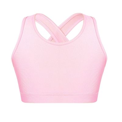 Sxiwei Kids Girls Active Gym Fitness Sportswear Yoga Bra Top Criss Cross Back Dancewear Workout Crop Top Pink 16 Years