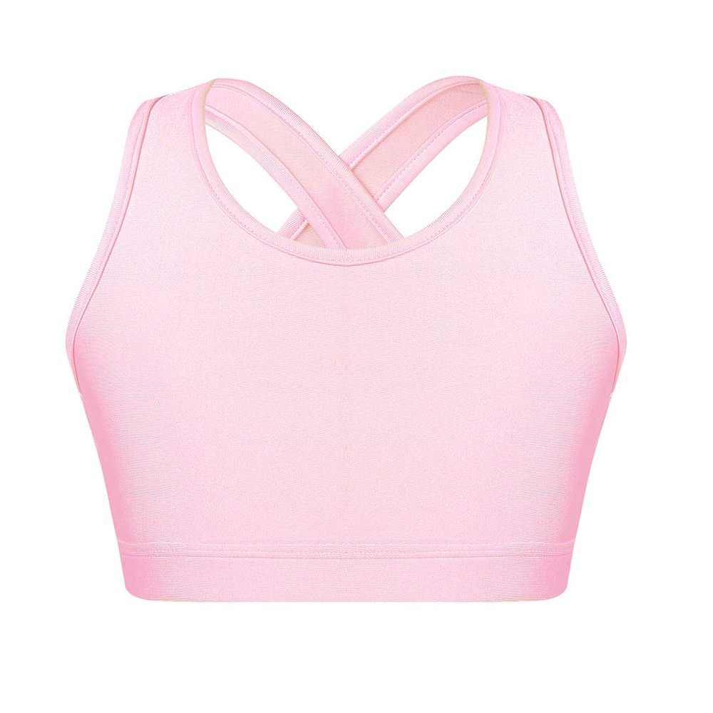 Sxiwei Kids Girls Active Gym Fitness Sportswear Yoga Bra Top Criss Cross Back Dancewear Workout Crop Top Pink 16 Years
