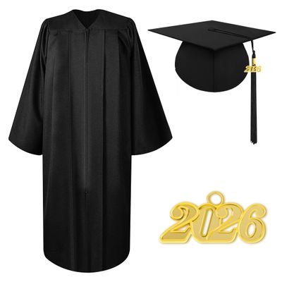 Herrenbek Matte Graduation Cap and Gown 2026 Tassel Adults Set for High School and Bachelor-Black-51FF Size