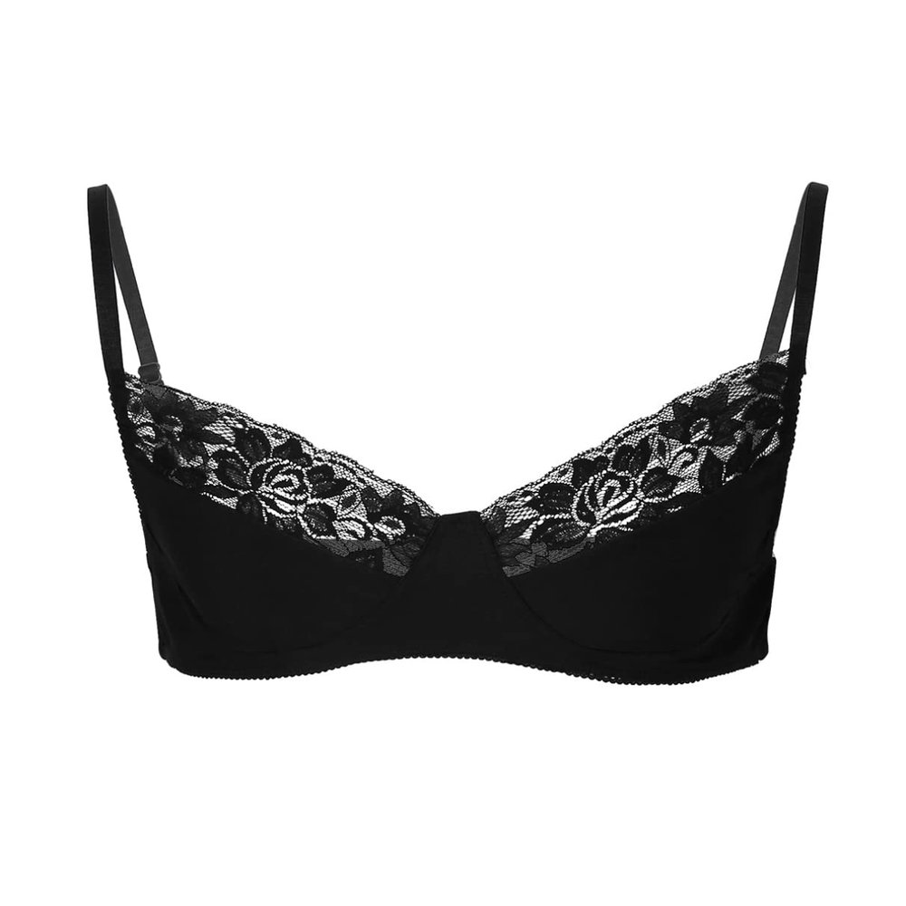 Sywiyi Mens Underwear Sissy Lace Unlined Shelf Bra Tops Adjustable Shoulder Straps Bralette Black X-Large