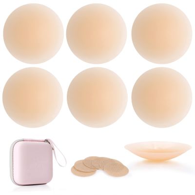 Bonamona Nipple Covers 3 Pairs, Nipple Pasties for Women Reusable, Ultra Thin Pasties Nipple Covers Adhesive Silicone Breast Petals (Nude) with Travel Box
