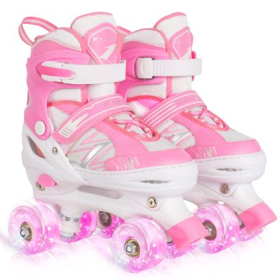 Kids Roller Skates for Girls Child Beginner Toddlers, 4 Sizes Adjustable Roller Skates with Light up Wheels for Toddlers Children, patines para nias patins roulettes Enfants Filles - Small Size