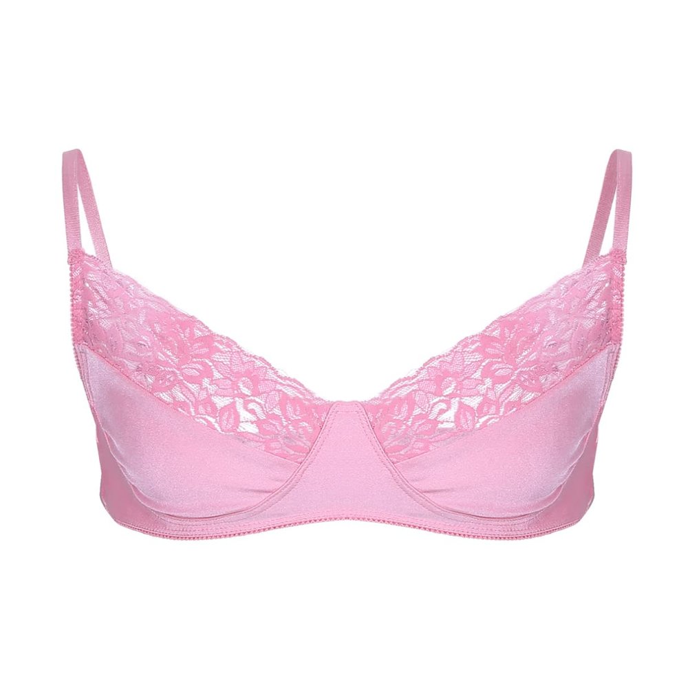 Sywiyi Mens Underwear Sissy Lace Unlined Shelf Bra Tops Adjustable Shoulder Straps Bralette Pink XX-Large
