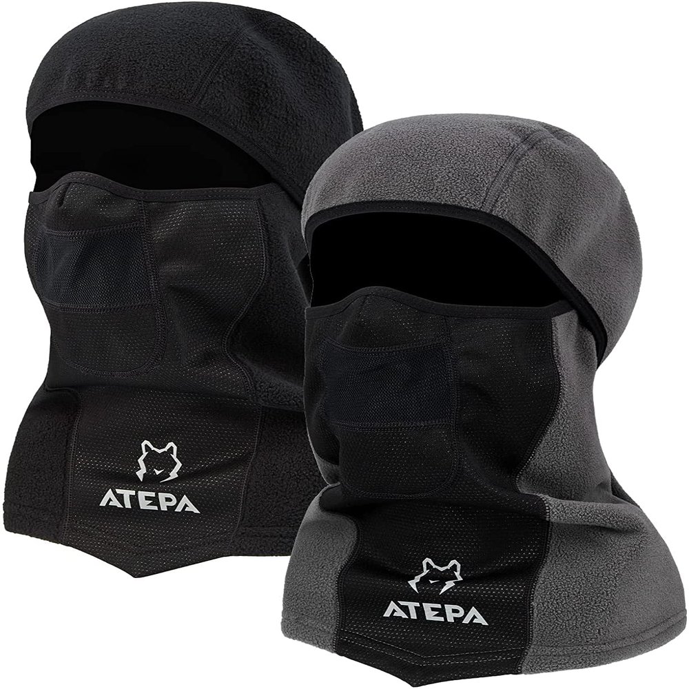 ATEPA Balaclava Ski Mask Thermal Winter Face Mask for Cold Weather Winter Skiing Snowboarding Motorcycling Cycling Running Ice Fishing Windproof Ski Face Mask for Men Women, Black Grey 2 Packs Fleece