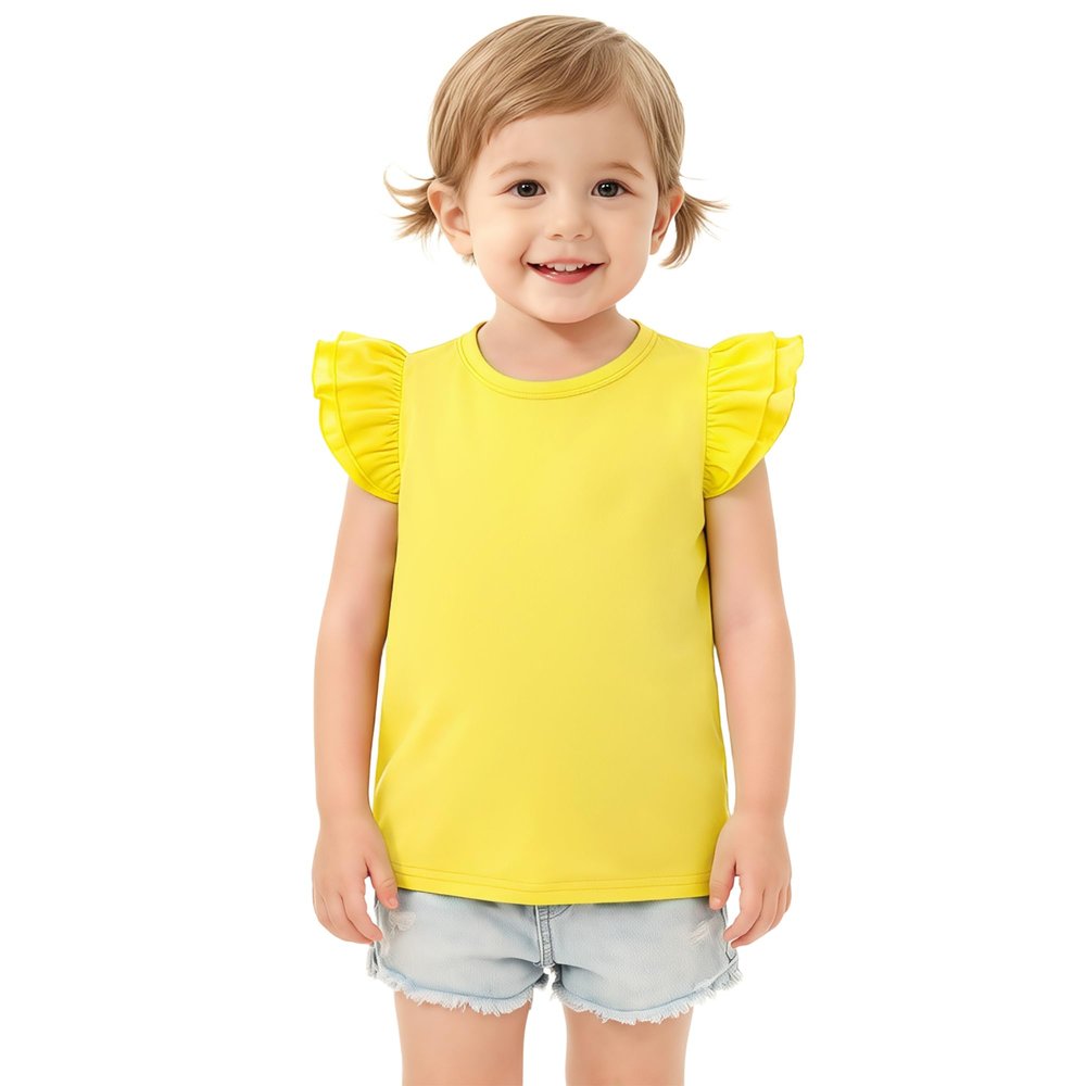 Magic Park 12M-14Y Baby Girl Blouse Toddler Short Long Ruffle T-Shirts Kids Girl Solid Color Tee Casual Tops for Girls (0033G_Yellow, 2-3 Years)