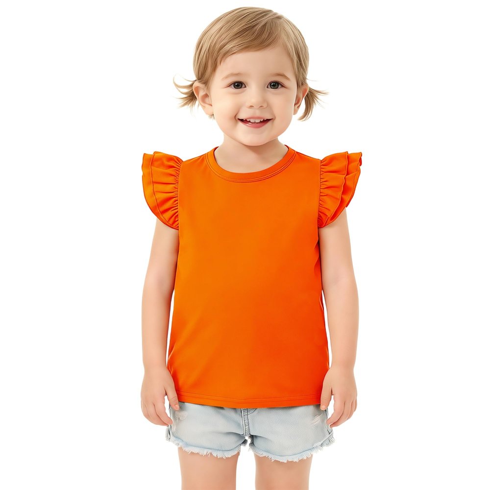 Magic Park 12M-14Y Baby Girl Blouse Toddler Short Long Ruffle T-Shirts Kids Girl Solid Color Tee Casual Tops for Girls (0033H_Orange, 3-4 Years)