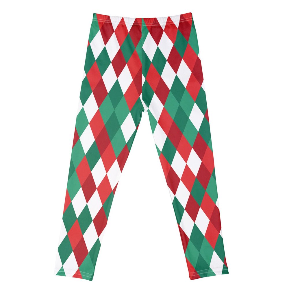Alvivi Girls Christmas Stretchy Leggings Reindeer Print Ankle Length Tights Seamless Pants Pantyhose Red&Green 5-6 Years