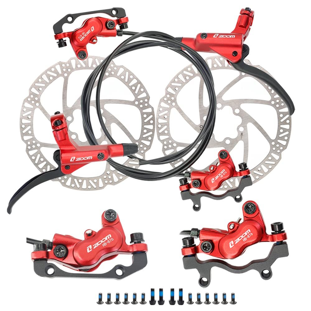 JFOYH zoom HB876 4-Piston Pre-Bled Hydraulic Disc Brake Set for Mountain Bike, Bike Disc Brake Kit with 160mm Rotors, Front and Rear Levers(PM Adapter Included) - Left-Front&Right-Rear