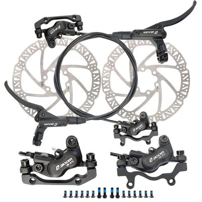 JFOYH zoom HB876 4-Piston Pre-Bled Hydraulic Disc Brake Set for Mountain Bike, Bike Disc Brake Kit with 160mm Rotors, Front and Rear Levers(PM Adapter Included) - Left-Front&Right-Rear