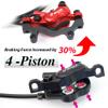 JFOYH zoom HB876 4-Piston Pre-Bled Hydraulic Disc Brake Set for Mountain Bike, Bike Disc Brake Kit with 160mm Rotors, Front and Rear Levers(PM Adapter Included) - Left-Front&Right-Rear view 2